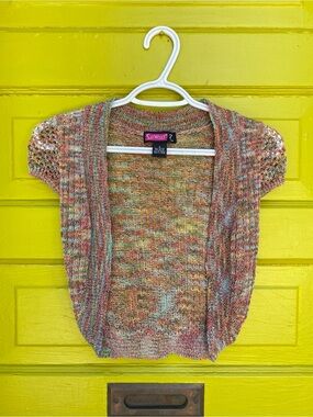 Y2K Multicolor Short-Sleeve Knit Cardigan Sweater Shrug